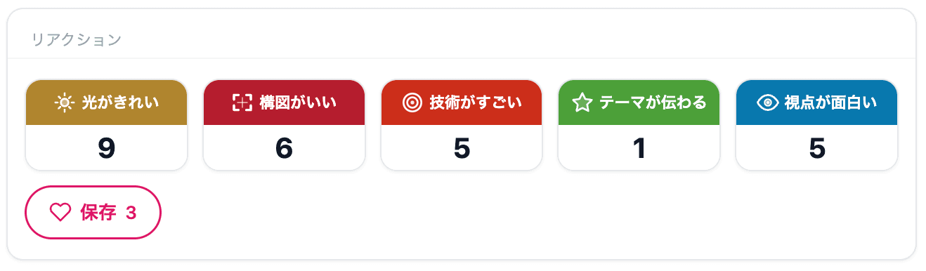 5軸リアクションボタンの画面
